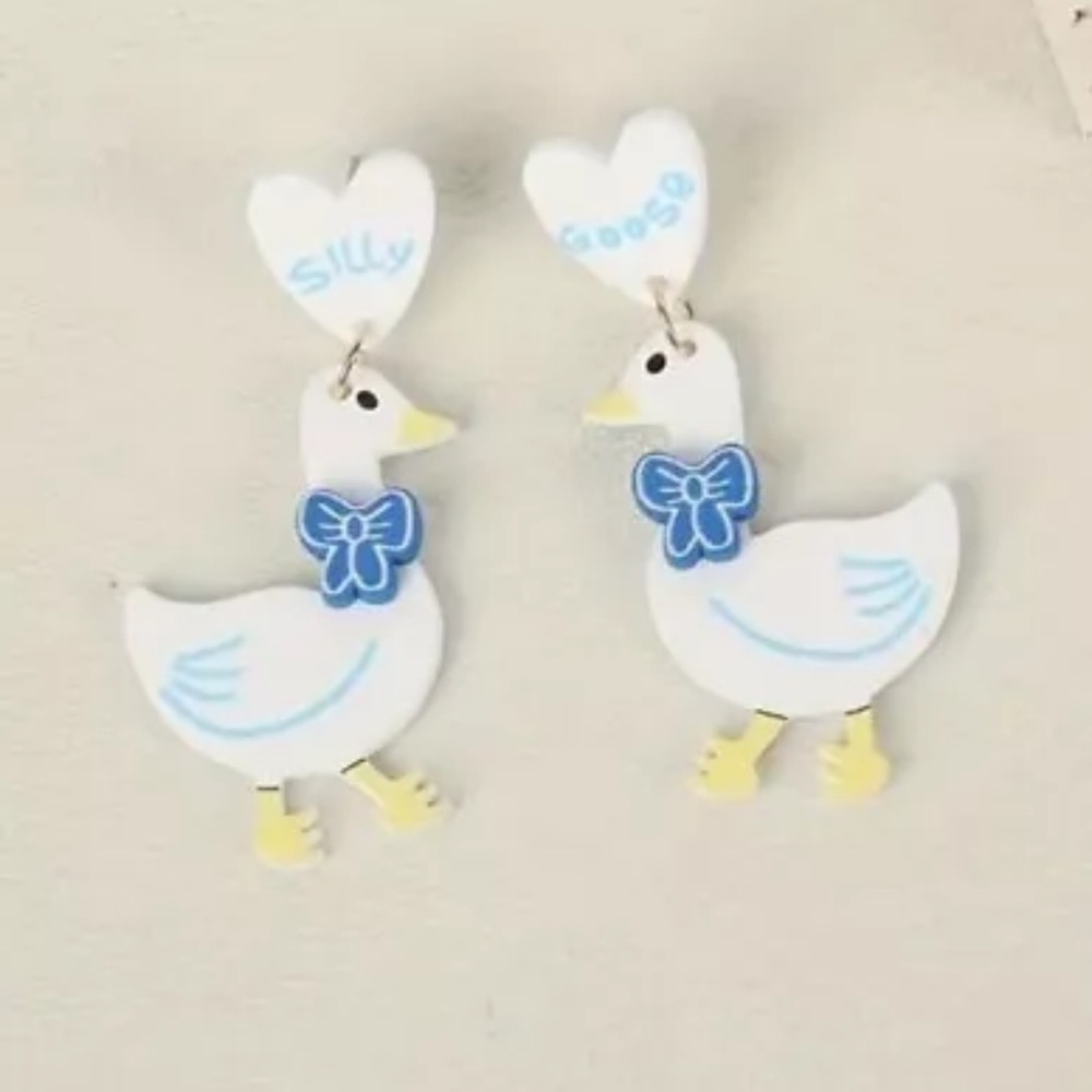 Silly Goose Earrings- Acrylic- Dangle/Drop- Vintage Goose With Bowtie